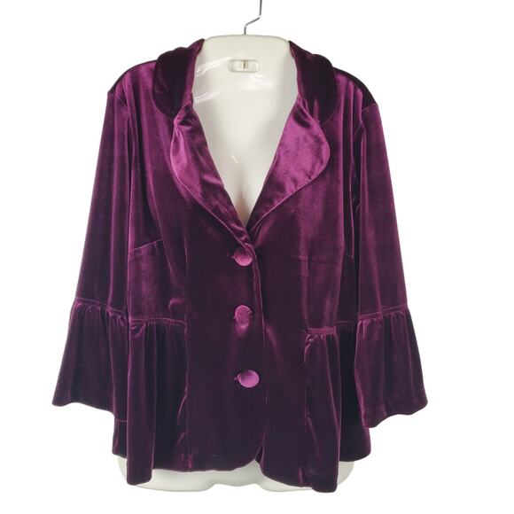 Vintage Notations Purple Velvet Peplum Sweater Sz L Retro Romantic Goth - Picture 1 of 6